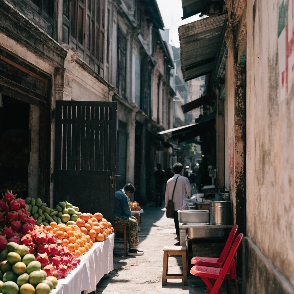 한낮의 동남아 옛 거리 풍경